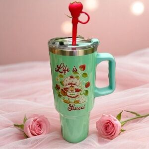Strawberry Shortcake Mint Green Tumbler with Straw and Sweet Design